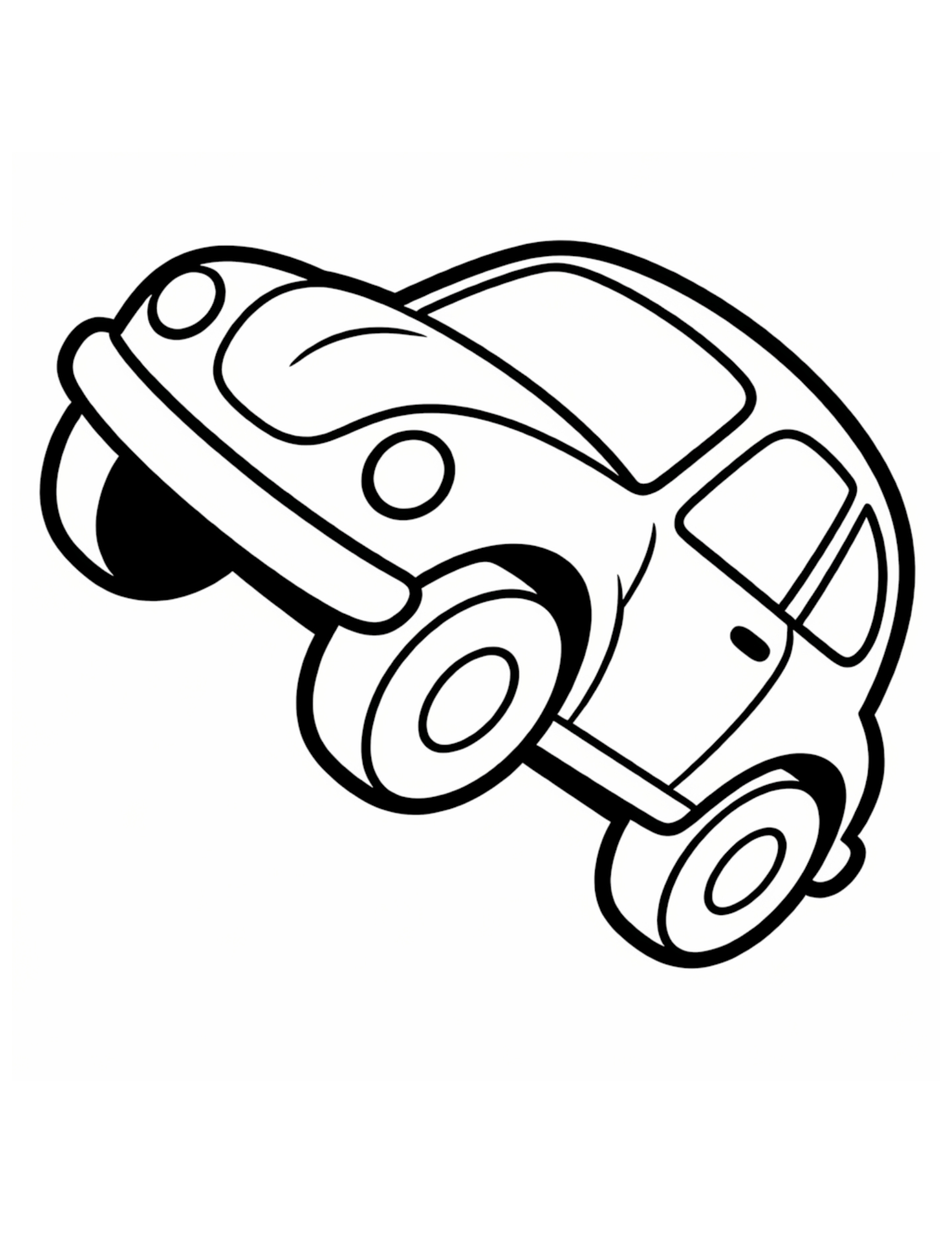 Cartoon Bug Car Spinning in the Air - Black and White Coloring Page
