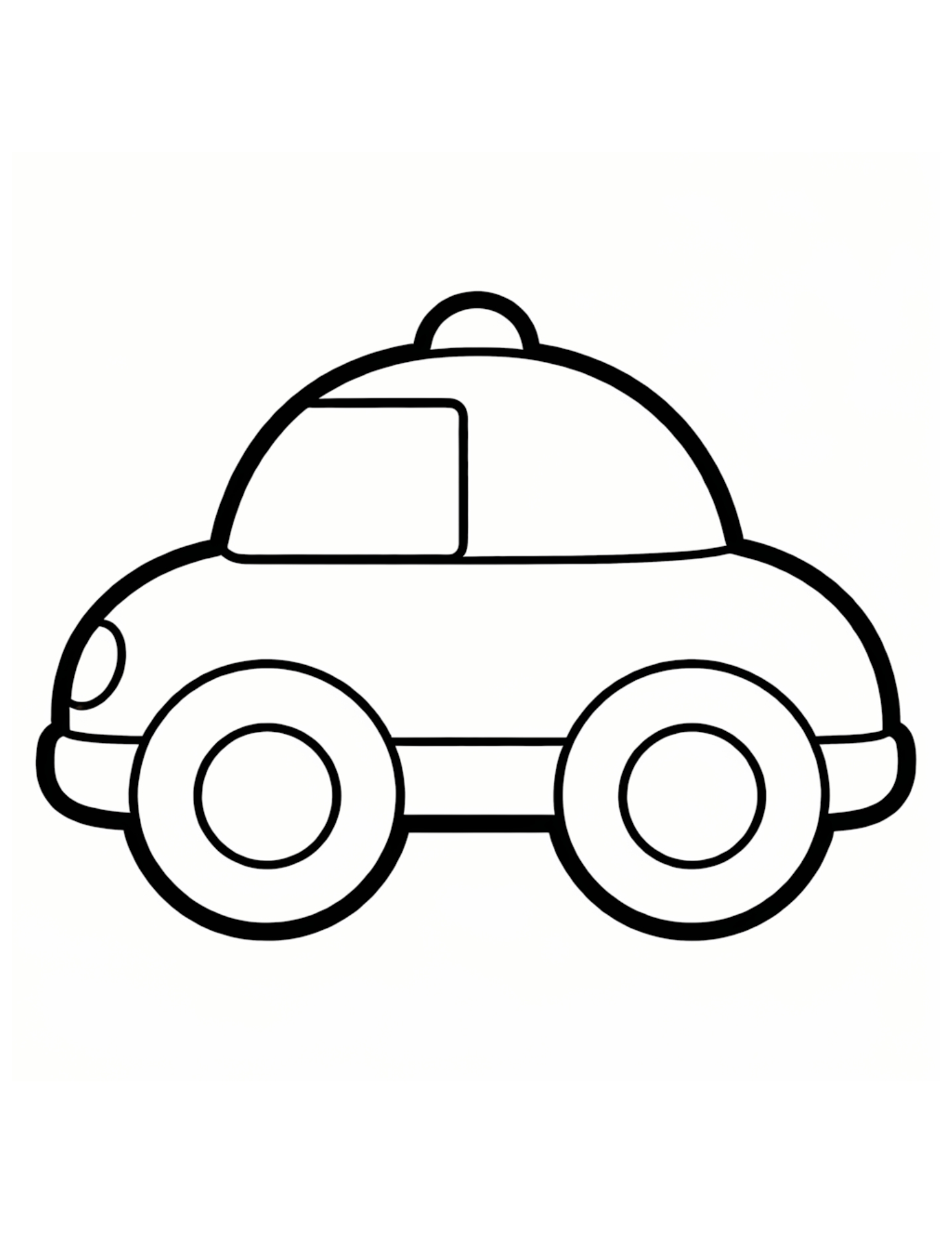 Simple Toy Car with Dome Roof Light - Black and White Coloring Page