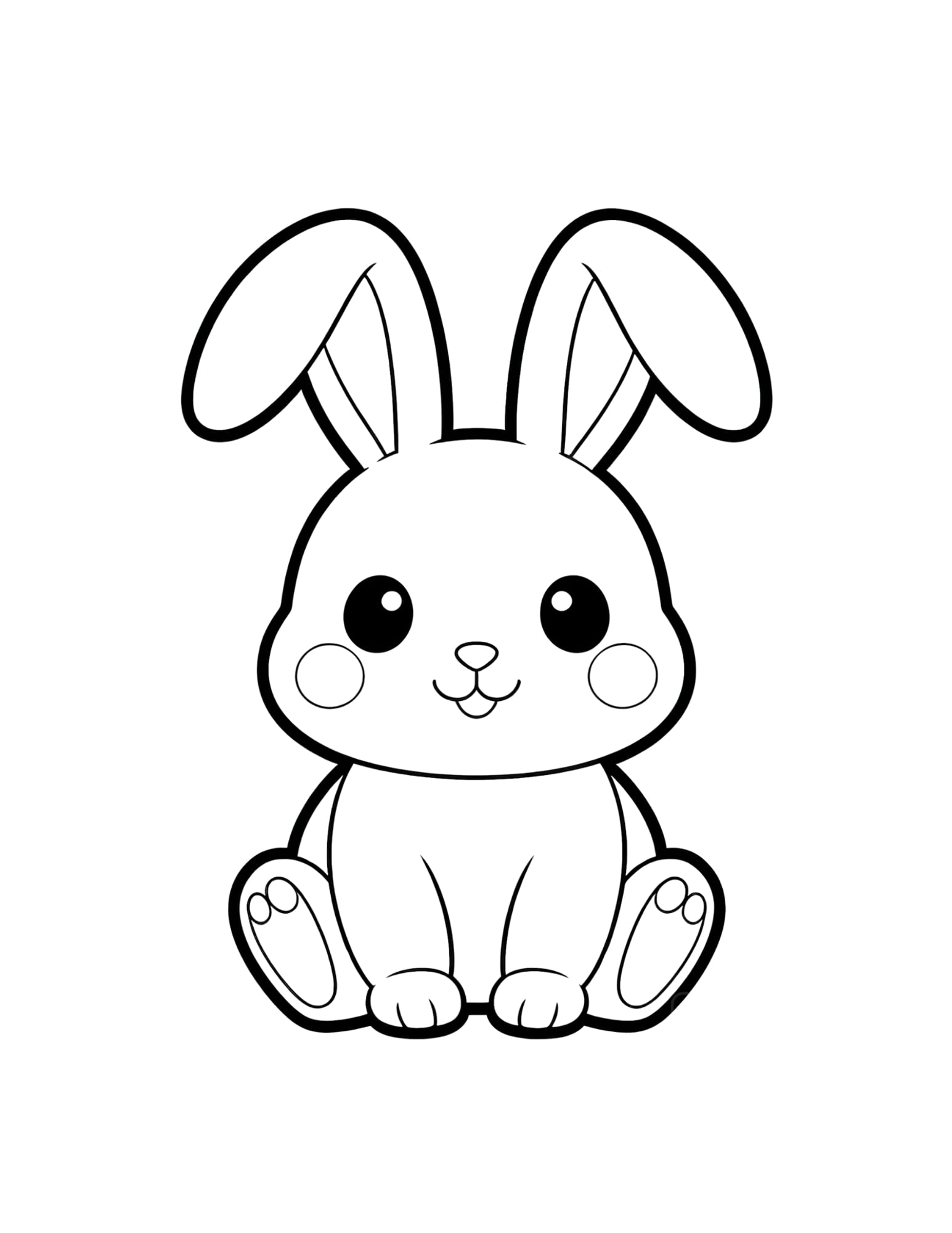 Adorable Kawaii Bunny - Black and White Coloring Page