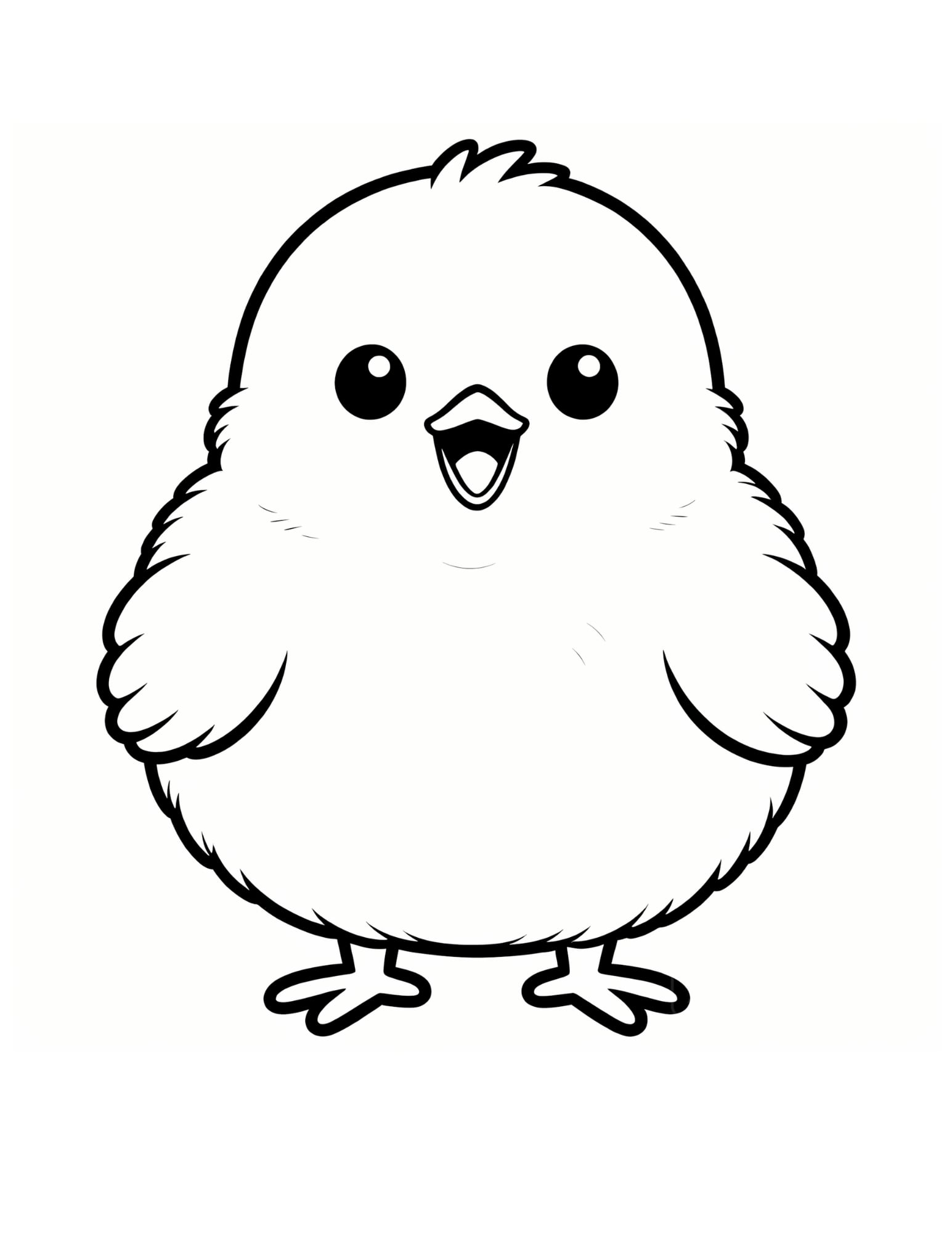 Cute Fluffy Baby Chick - Black and White Coloring Page