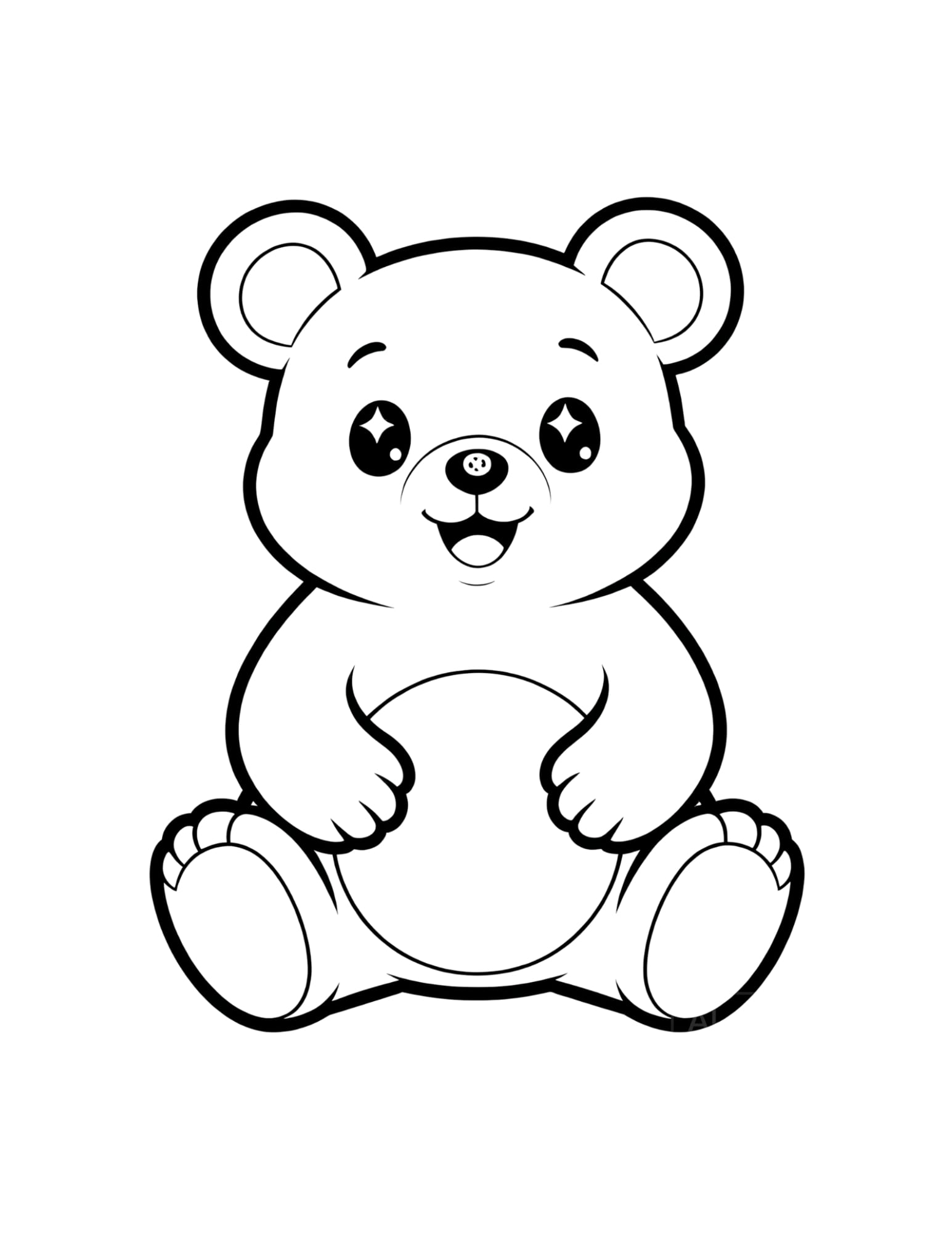 Cute Kawaii Teddy Bear - Black and White Coloring Page
