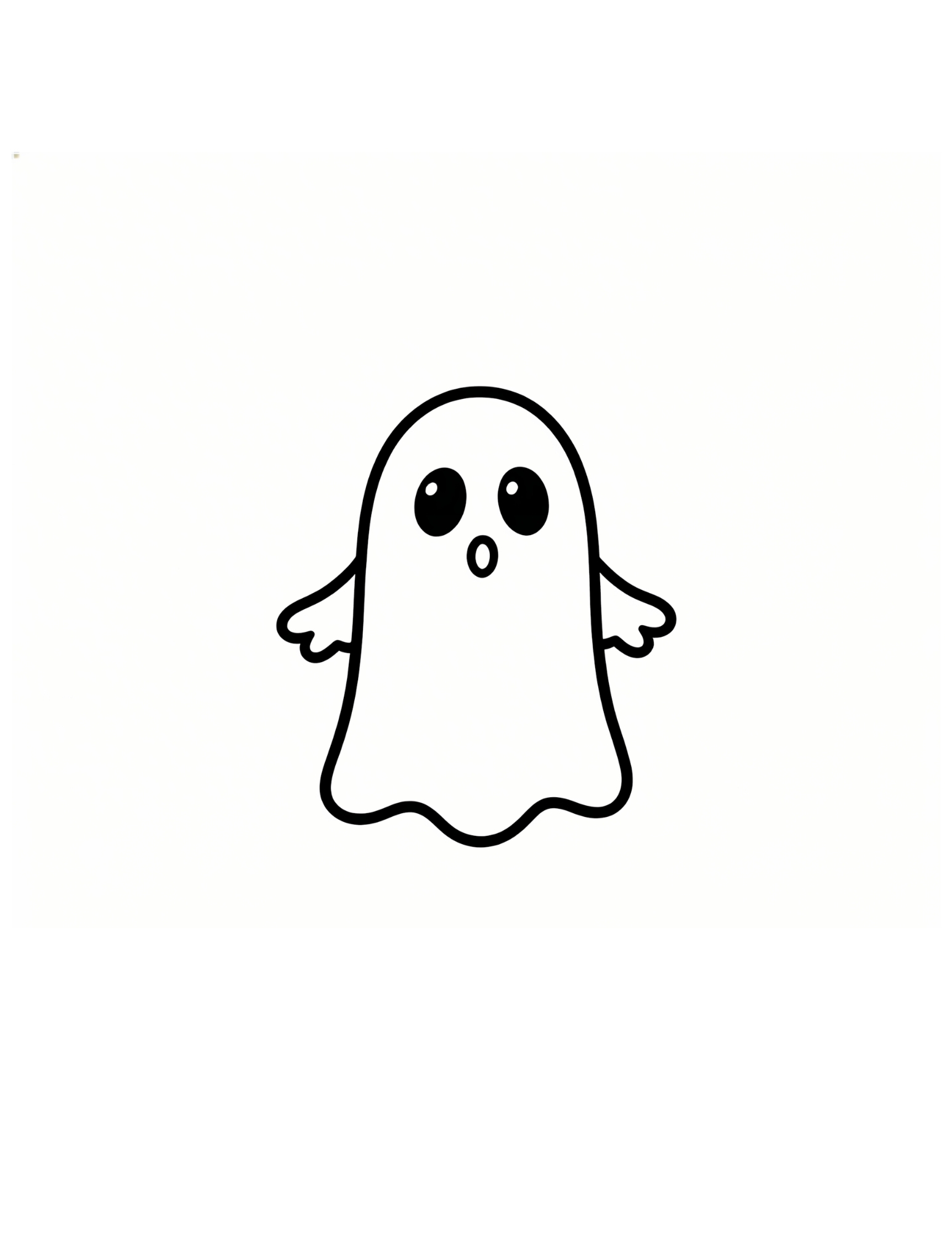 Cute Kawaii Ghost Halloween - Black and White Coloring Page