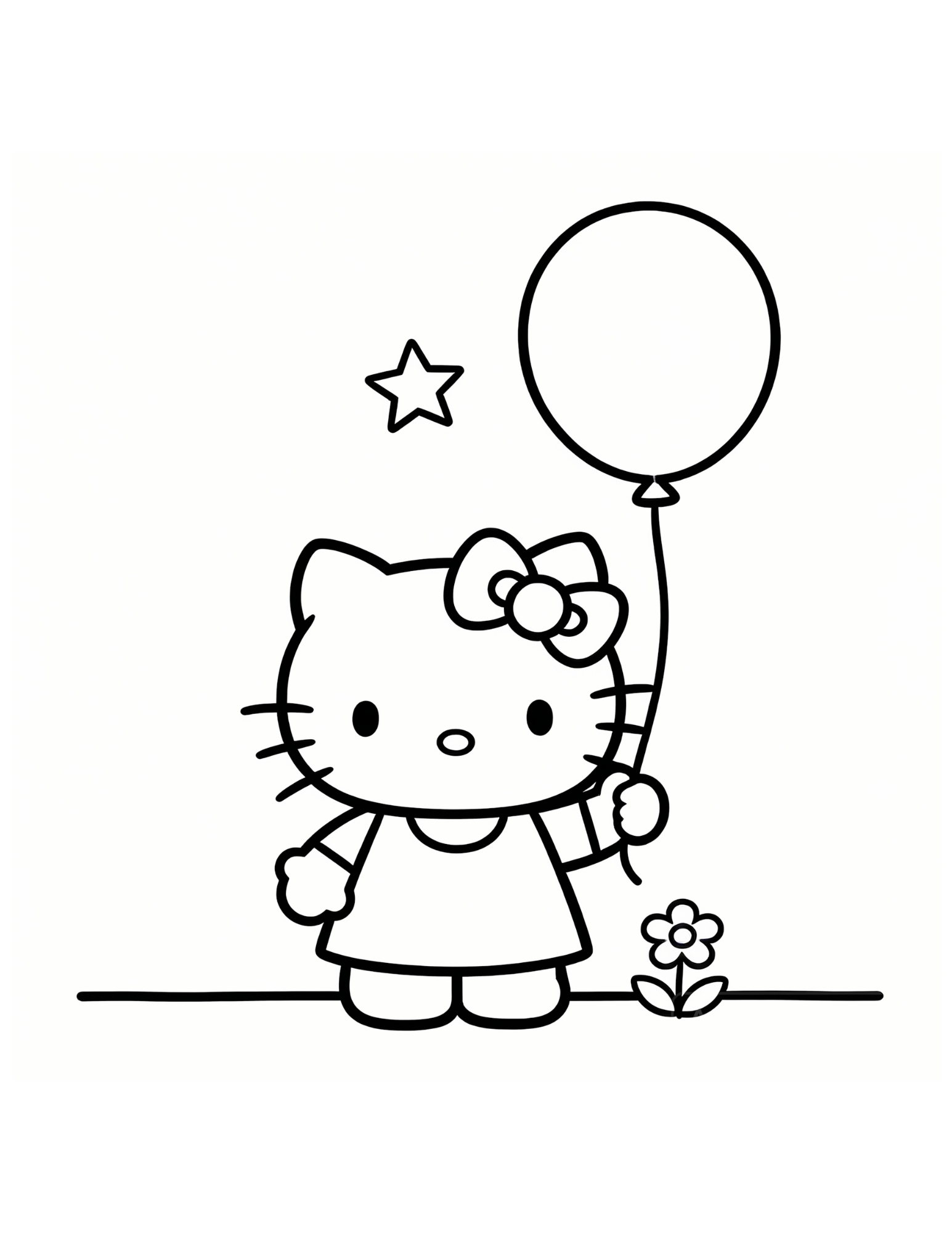 Hello Kitty Holding a Balloon - Black and White Coloring Page