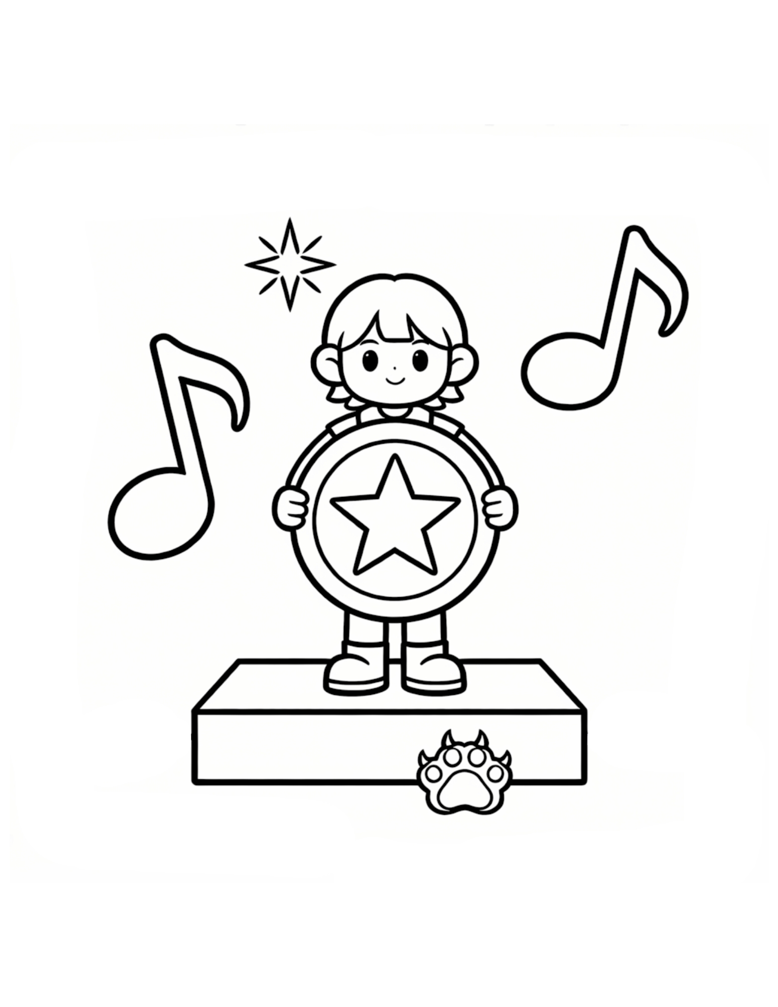 Chibi K-pop Girl Idol Holding Star Album - Black and White Coloring Page