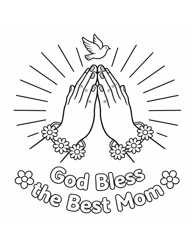 Religious Mothers Day Coloring Page — God Bless the Best Mom