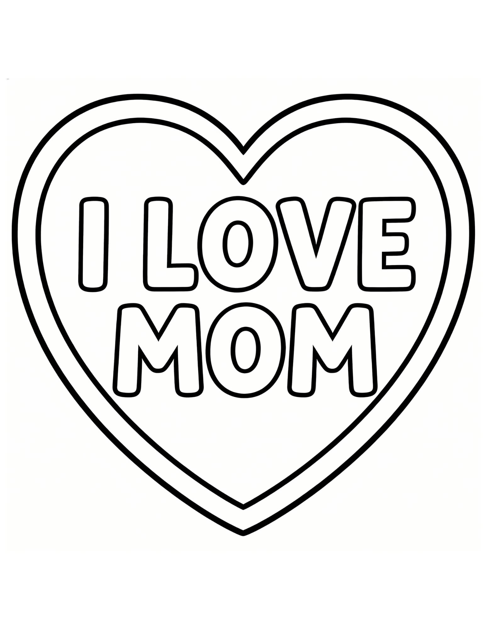 I Love Mom Coloring Page — Big Bold Heart for Kids & Toddlers - Black and White Coloring Page