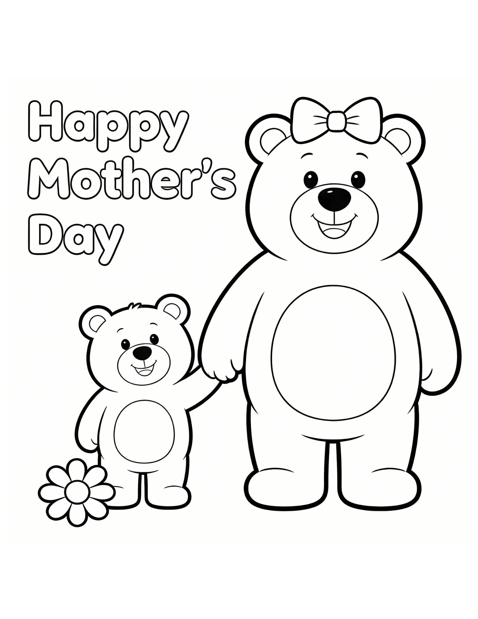 Mom and Baby Bear Coloring Page — Happy Mother's Day Bears - Black and White Coloring Page
