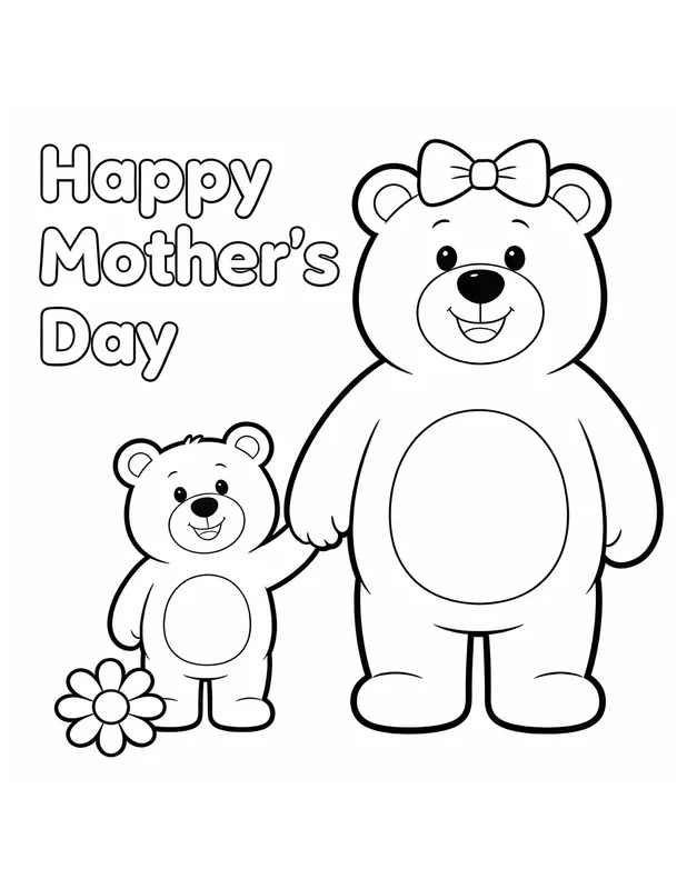 Mom and Baby Bear Coloring Page — Happy Mother's Day Bears