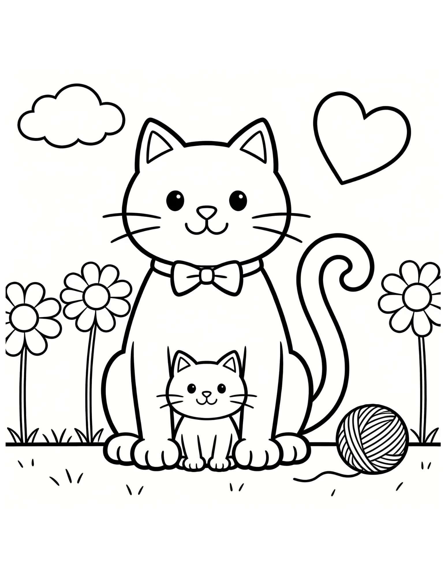 Mom Cat and Kitten Coloring Page — Mother's Day Animals - Black and White Coloring Page