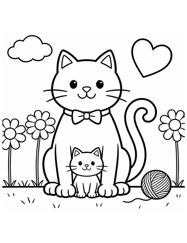 Mom Cat and Kitten Coloring Page — Mother's Day Animals