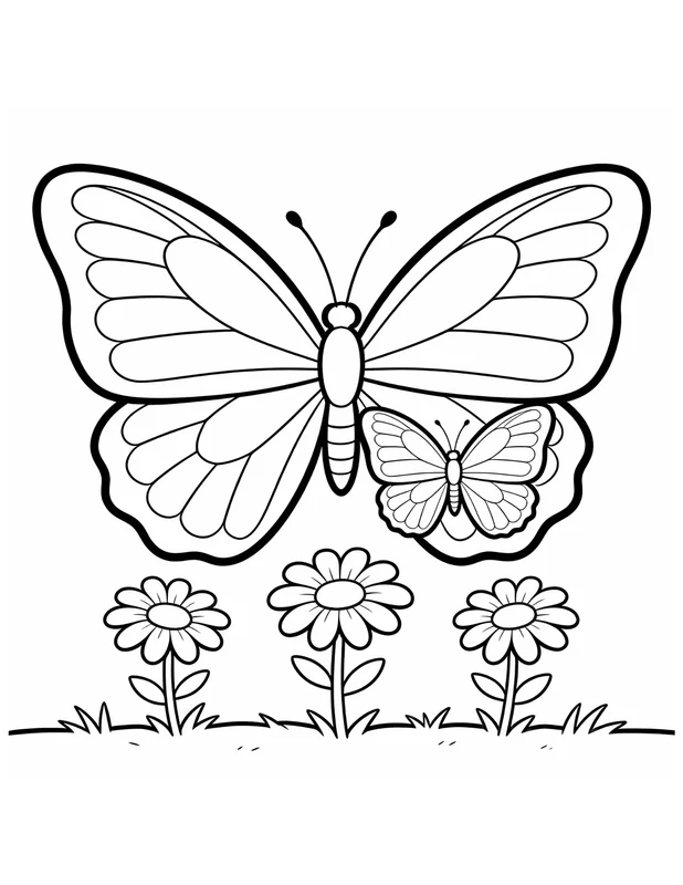 Mothers Day Butterfly Coloring Page — Butterfly with Daisies