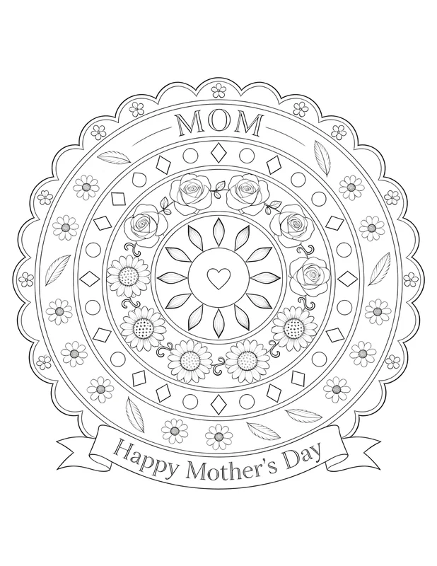 Mothers Day Mandala Coloring Page — MOM Medallion Design