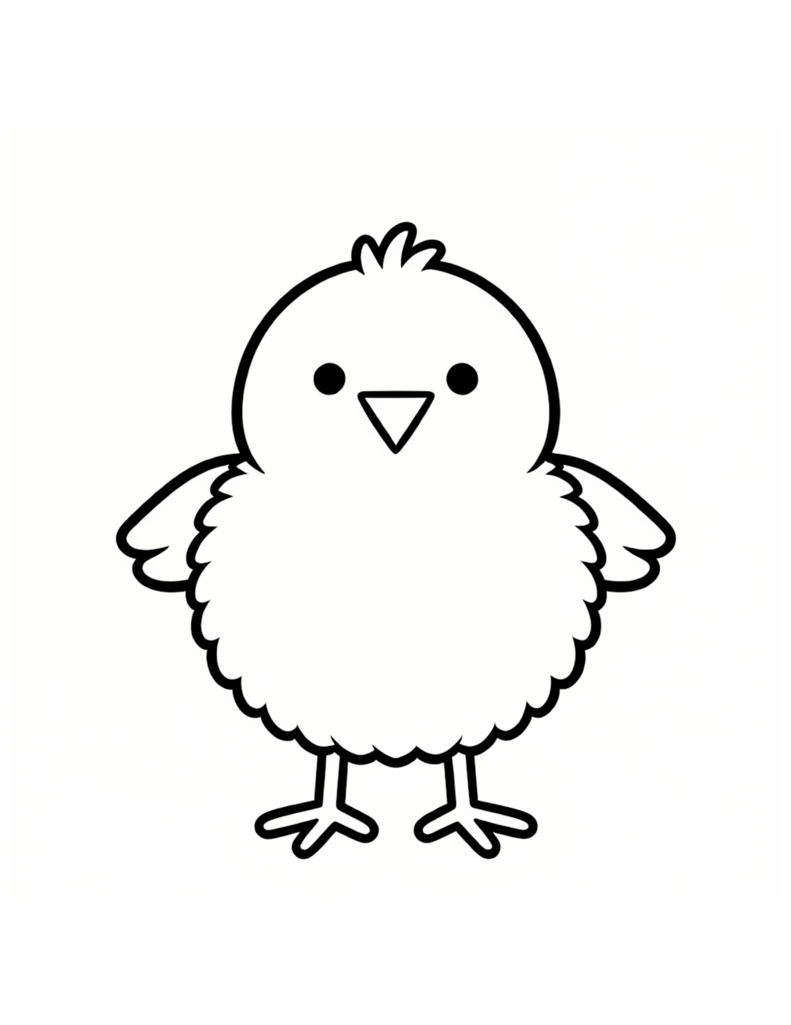 Cute Fluffy Baby Chick Spring - Black and White Coloring Page