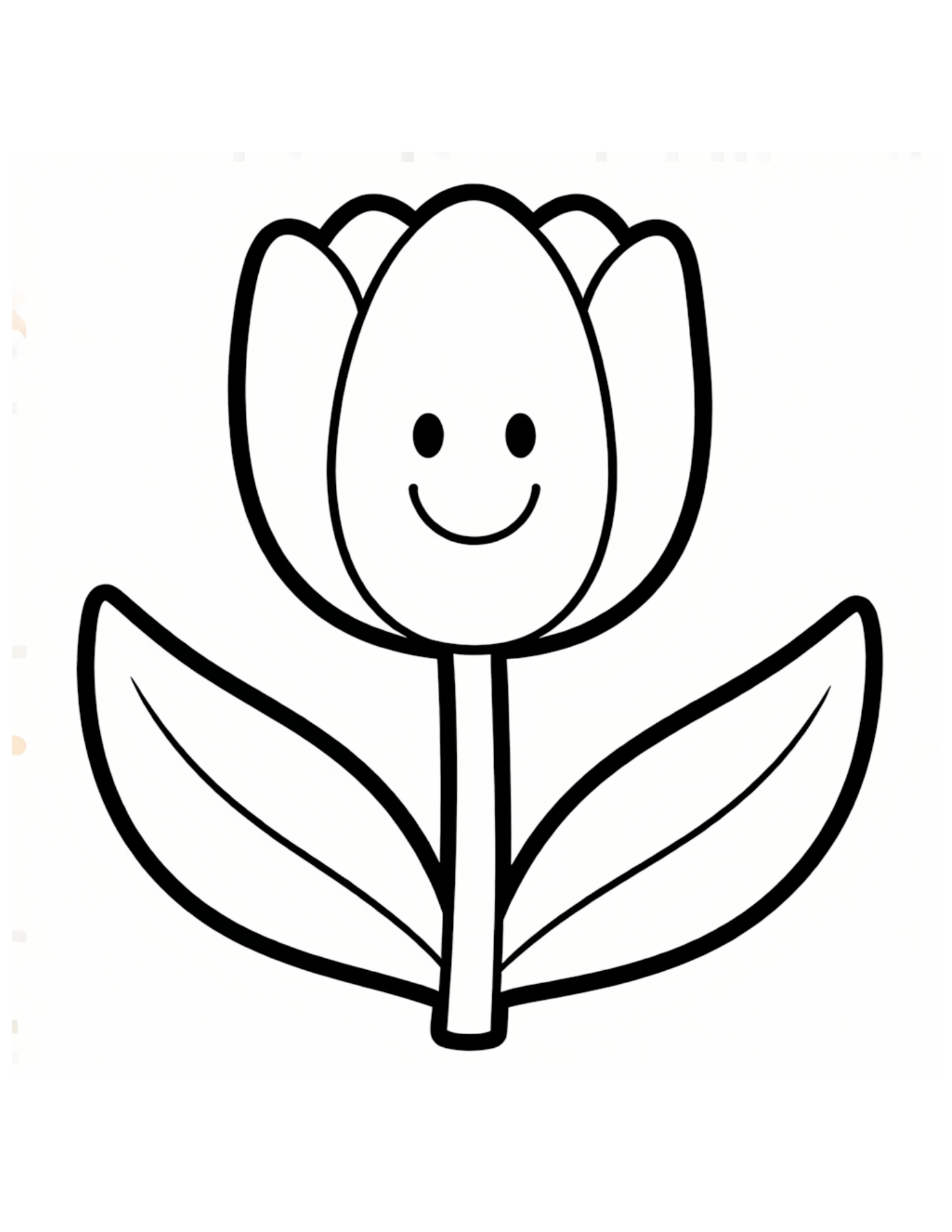 Kawaii Smiling Tulip Flower Spring - Black and White Coloring Page