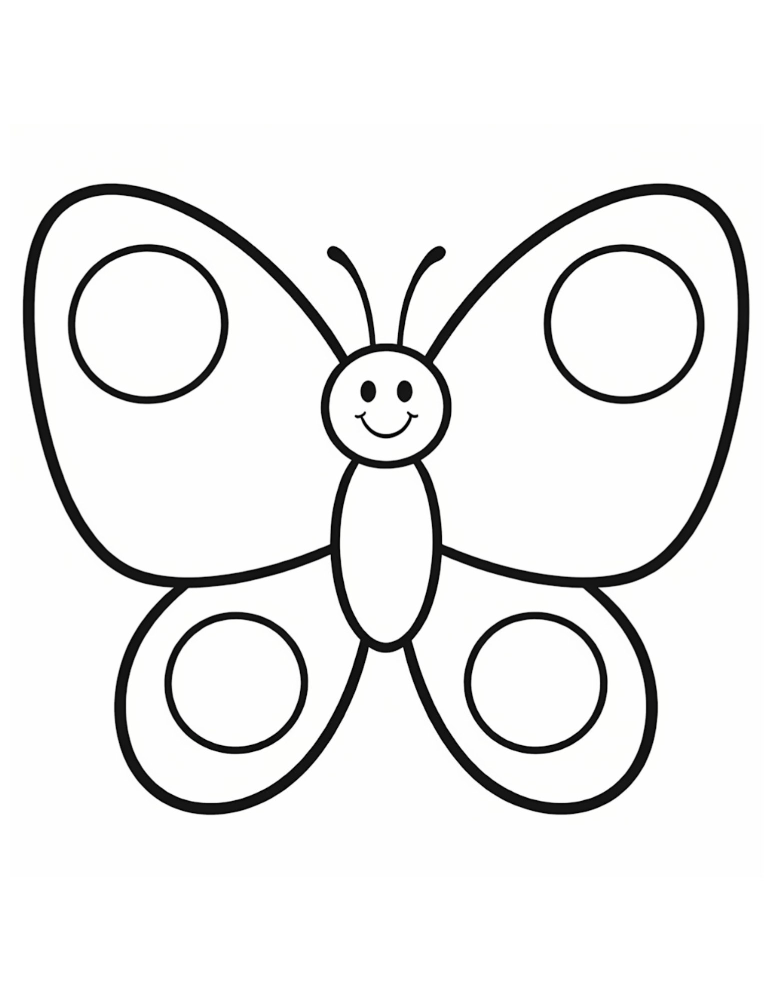 Simple Smiling Butterfly Spring - Black and White Coloring Page