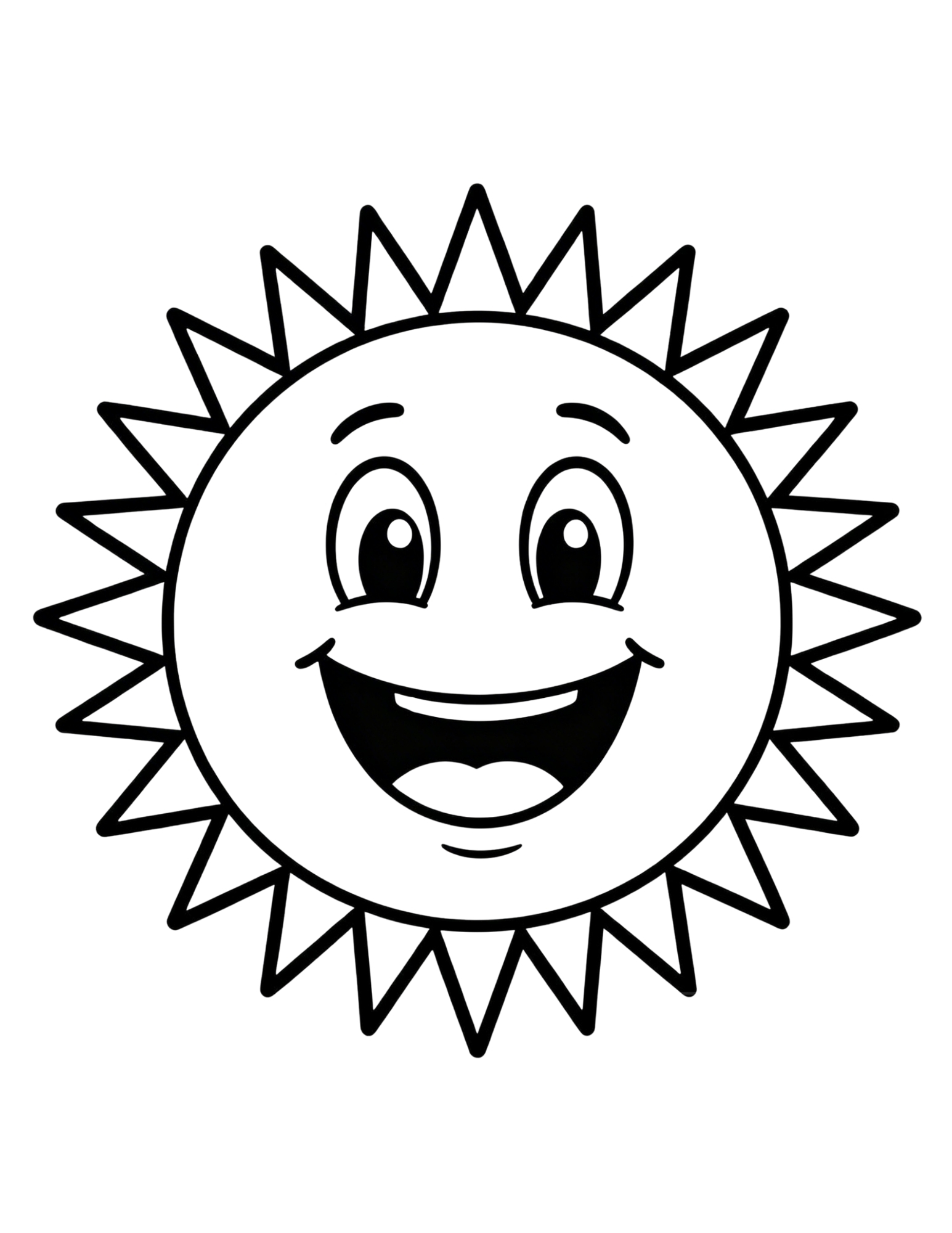 Big Smiling Summer Sun - Black and White Coloring Page