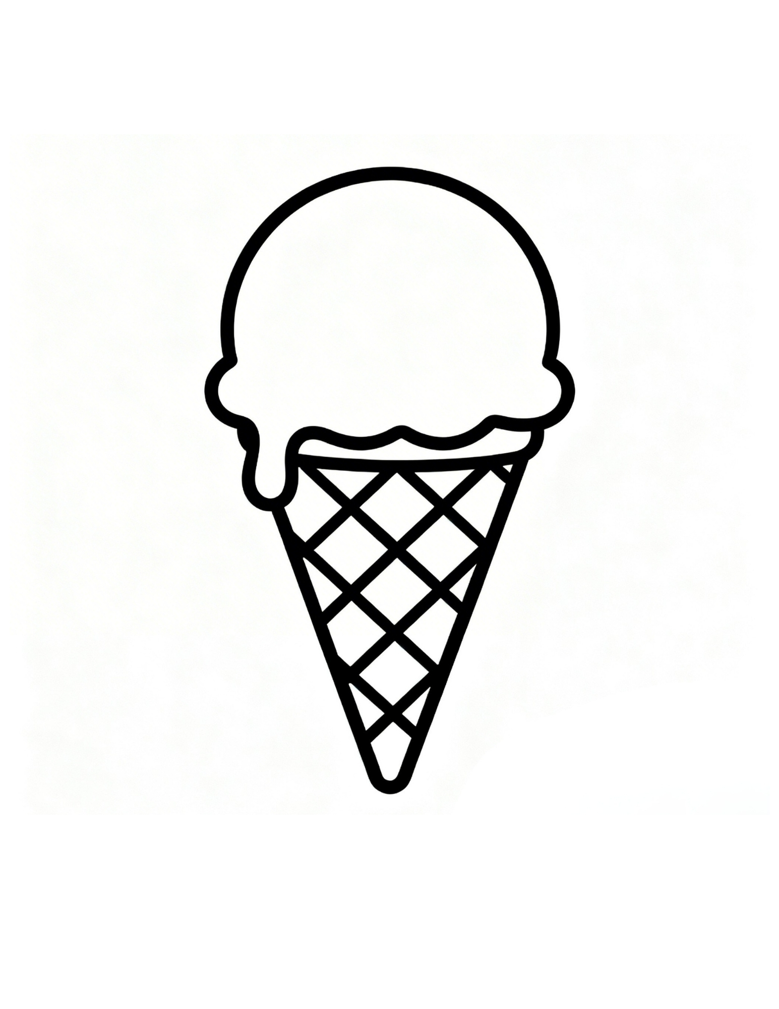Ice Cream Cone Summer - Black and White Coloring Page