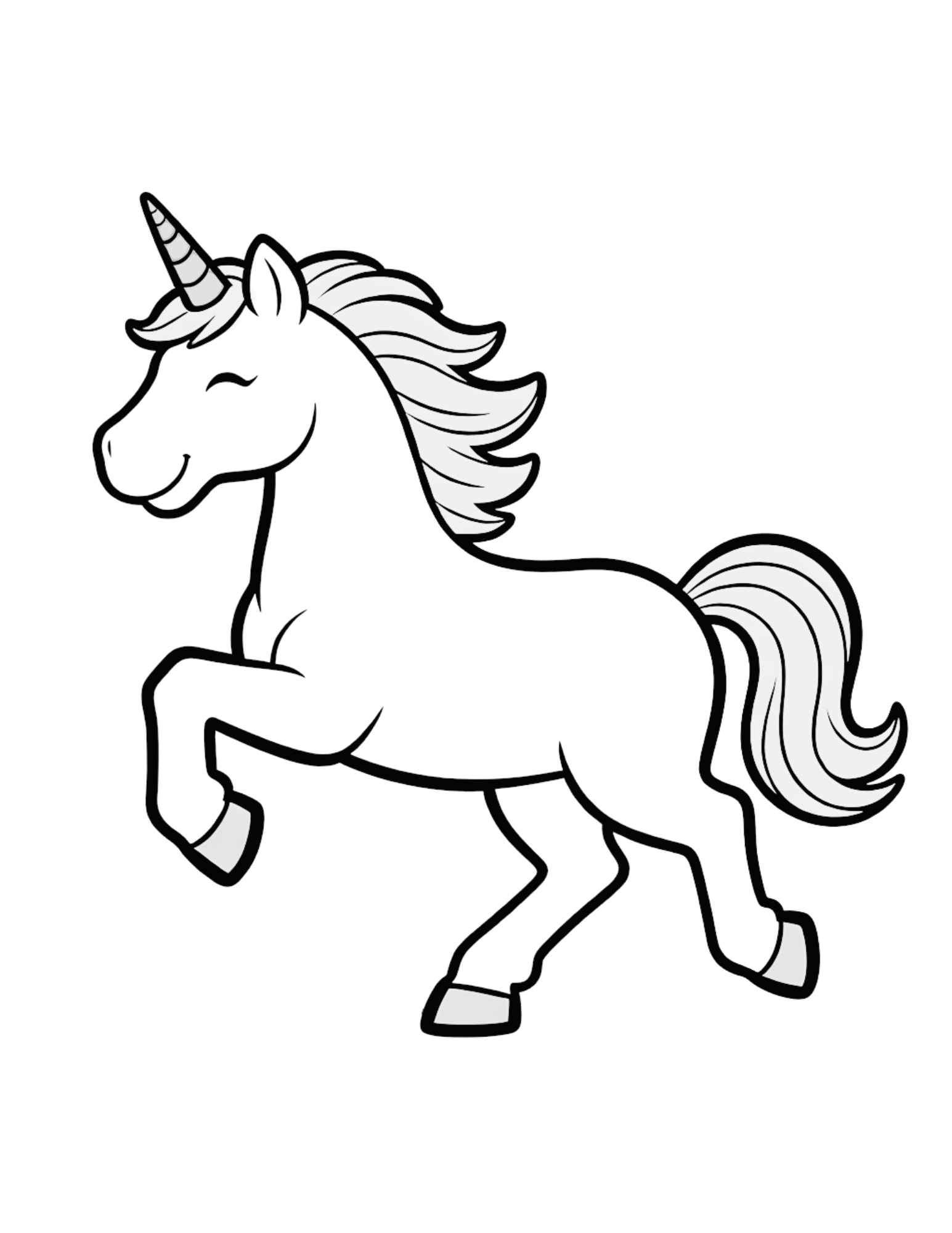 Prancing Unicorn with Flowing Mane - Black and White Coloring Page